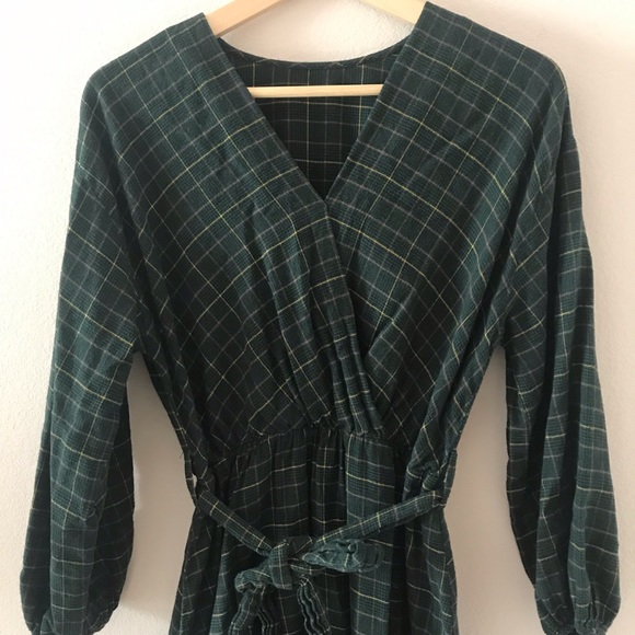 Green Plaid Tie Dress - Picture 2 of 3